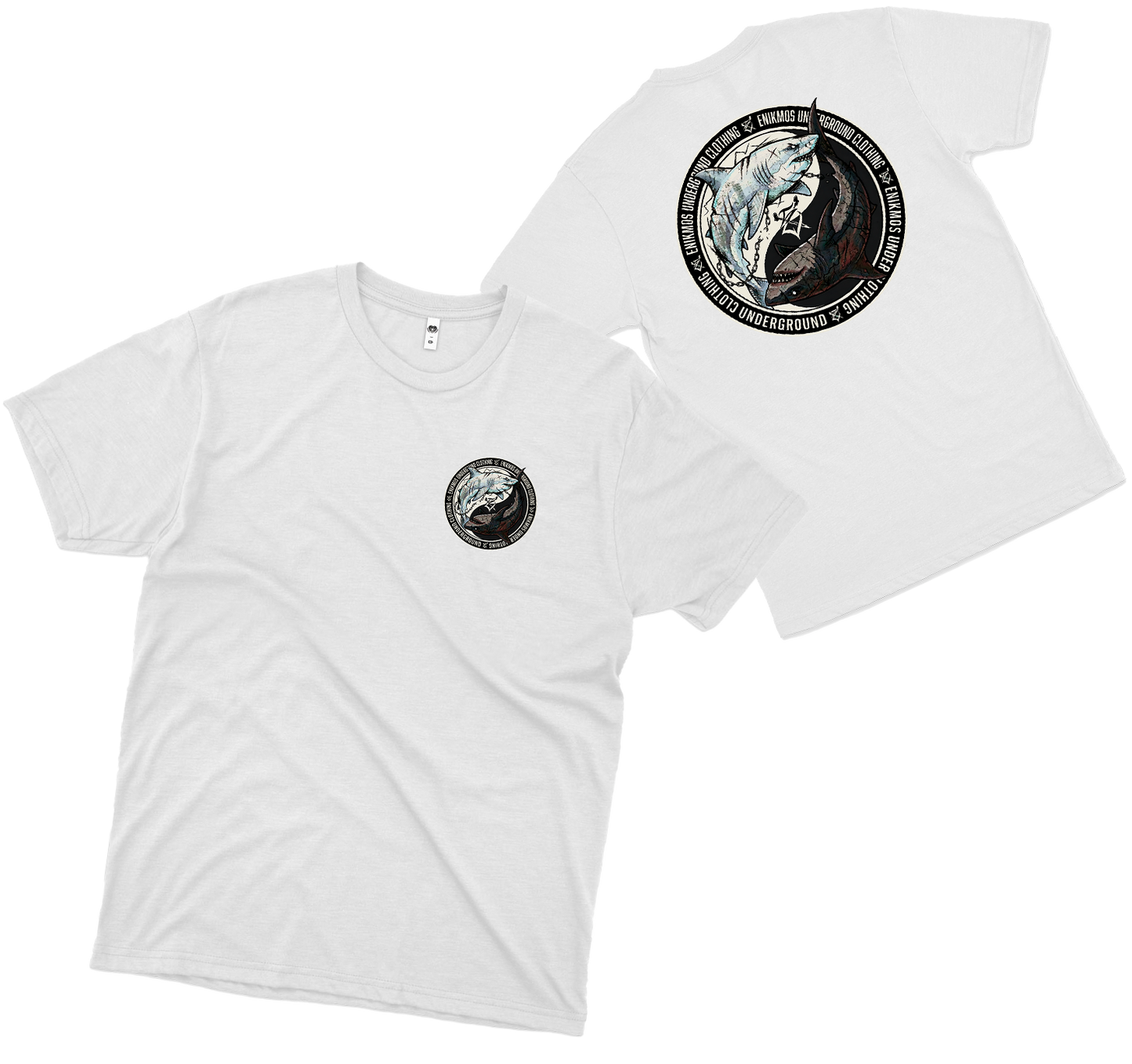 Enikmos (Camiseta Branca) - Yin Yang Shark - Ocean Balance Edition