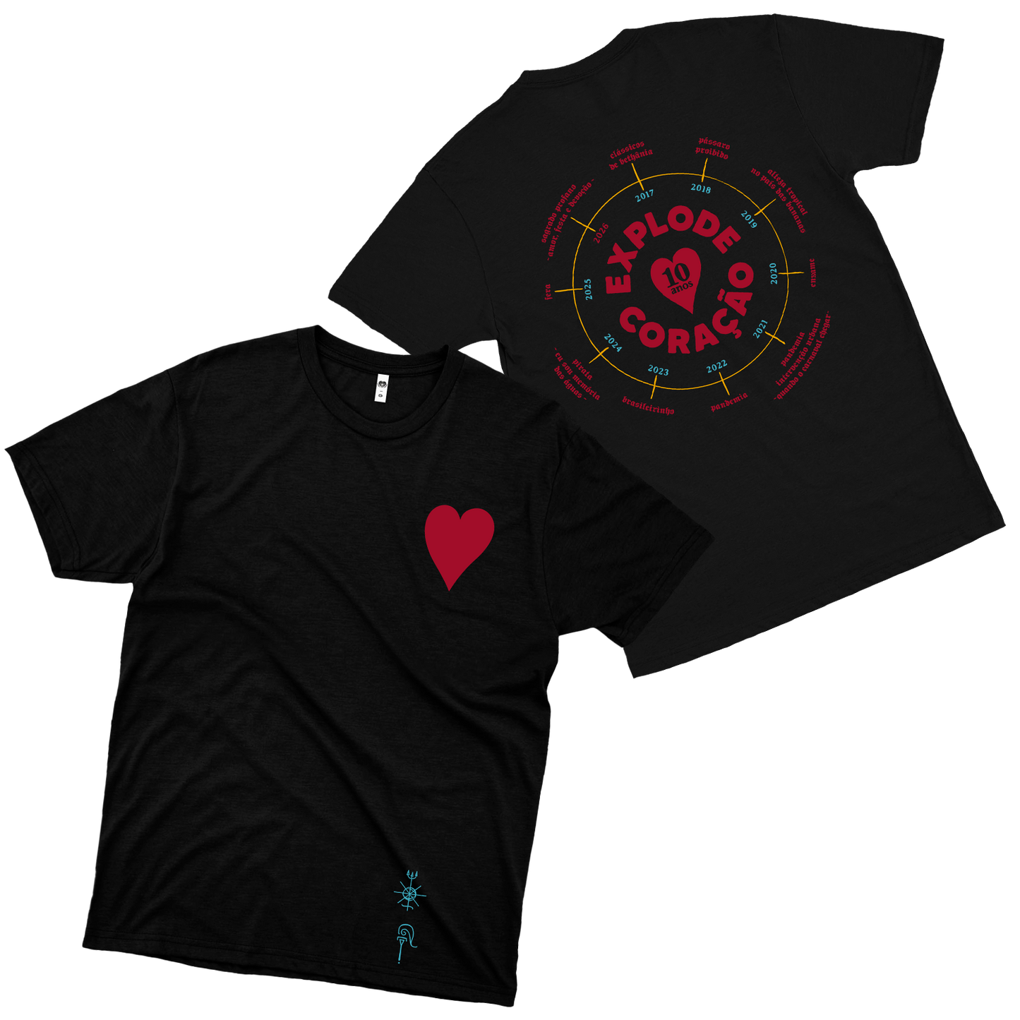 Bloco Explode Coração (Camiseta Preta) - 10 ANOS