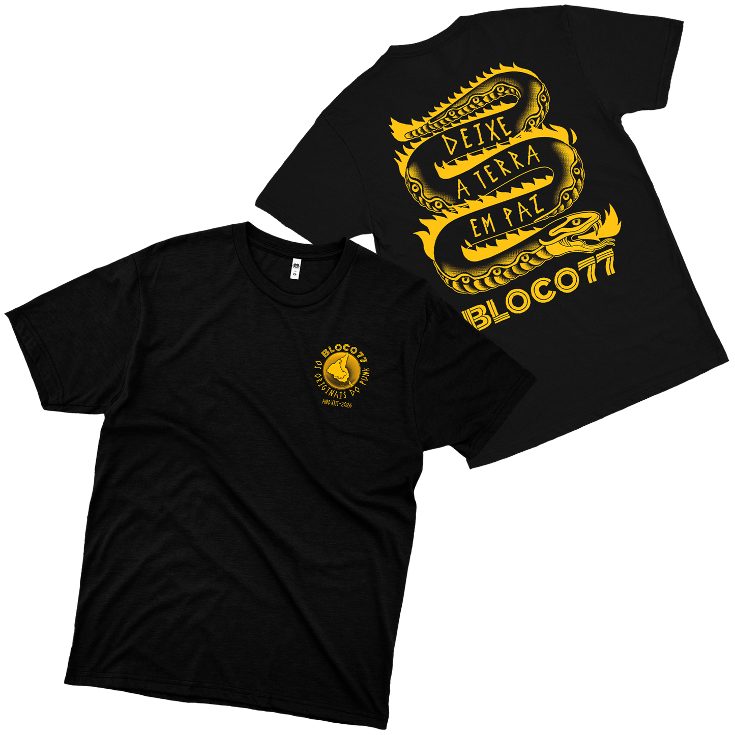 Bloco 77 (Camiseta Preta) - Deixe a terra em Paz