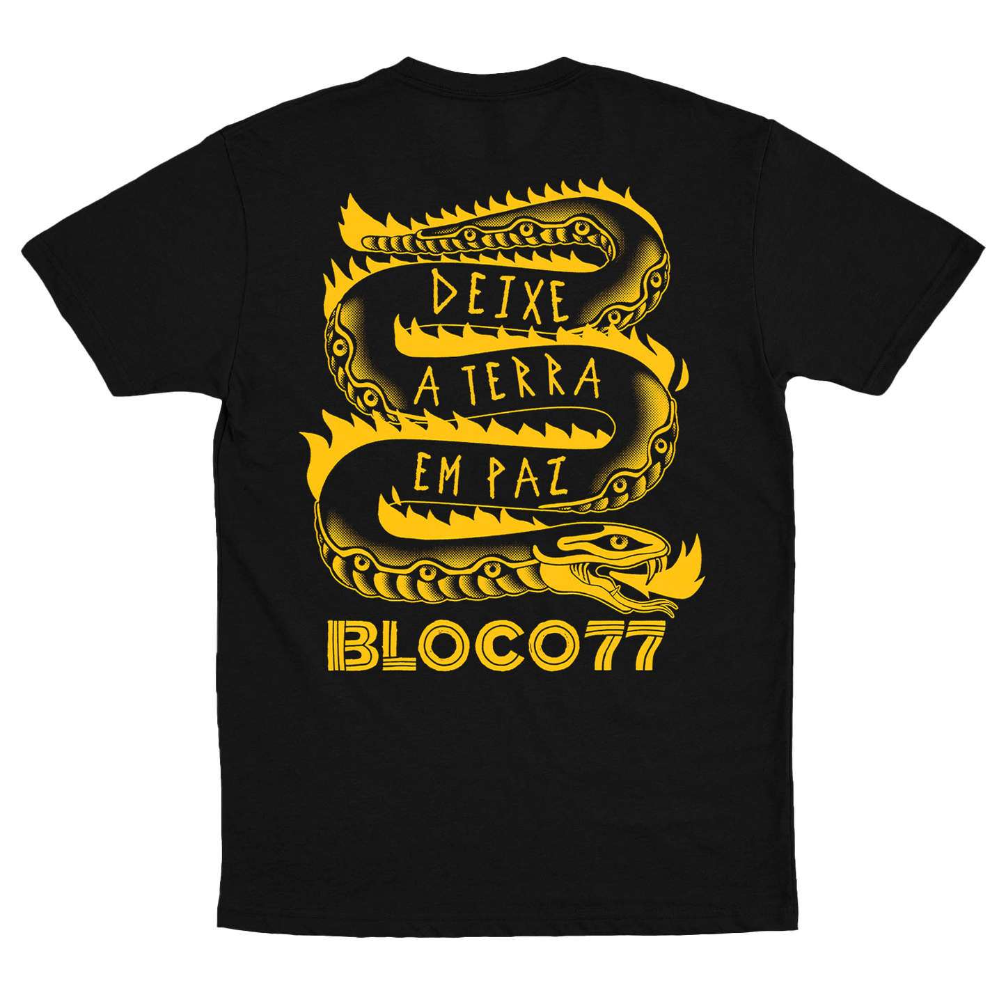 Bloco 77 (Camiseta Preta) - Deixe a terra em Paz