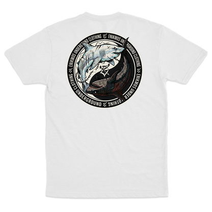 Enikmos (Camiseta Branca)  - Yin Yang Shark - Ocean Balance Edition