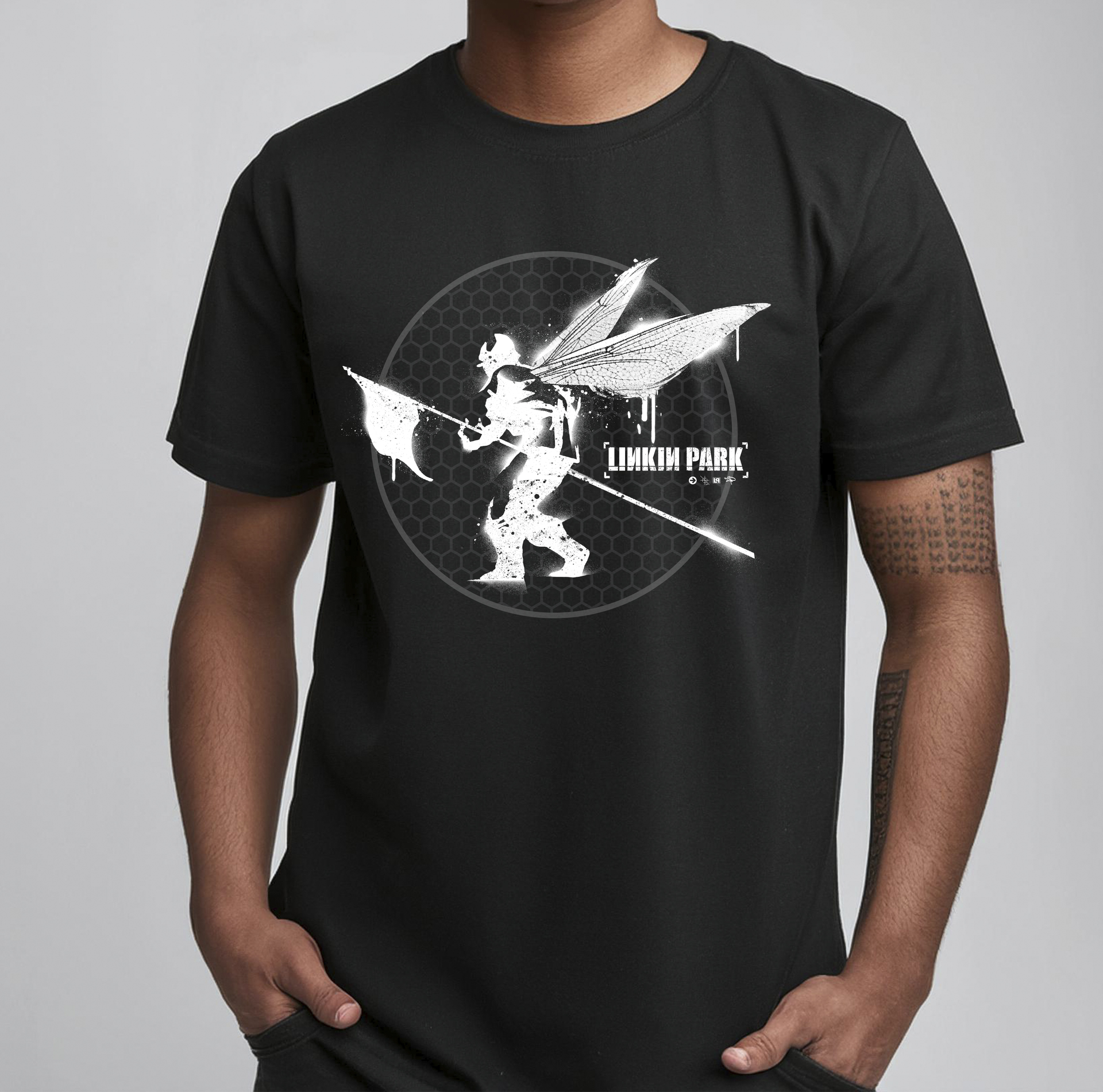Linkin Park (Camiseta Preta) - Side St Soldier Honeycomb – Heart Merch