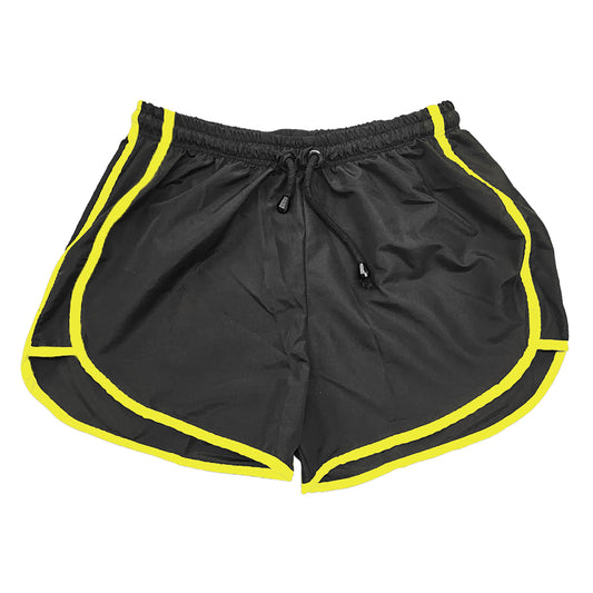 Shorts de Tactel Preto e Amarelo - Liso